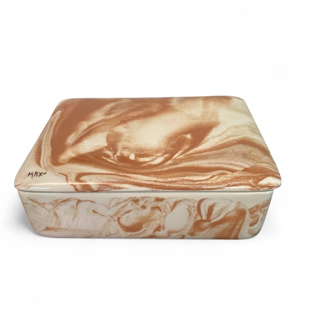 Vintage Jewelry Box Trinket  Handmade 5x4 Signed Smooth Clay 5x4x2 Swirl